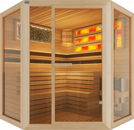Четырехместная угловая финская сауна Comfort из кедра